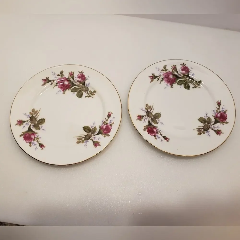 Celebrate Japan Moss Rose China 2 dessert plates gold edging‎